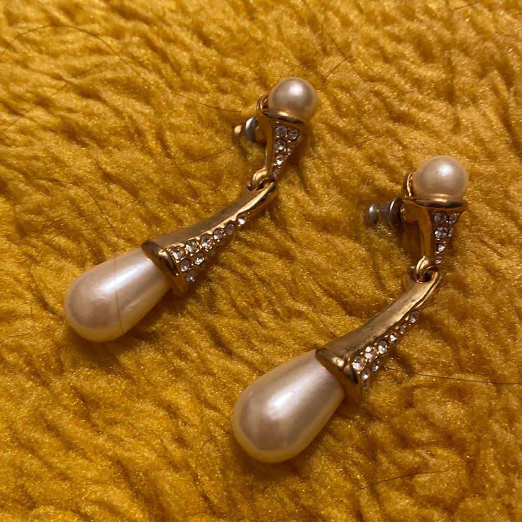 Faux Pearl And Diamond Earrings